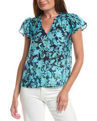 CeCe Cece Shirred Neck Flutter Sleeve Blouse