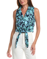 CeCe Cece Tie Waist Lapel Linen-Blend Vest