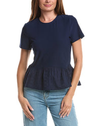 CeCe Cece Embroidered Peplum Knit Top