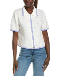 CeCe Cece Pointelle Collar Knit Shirt