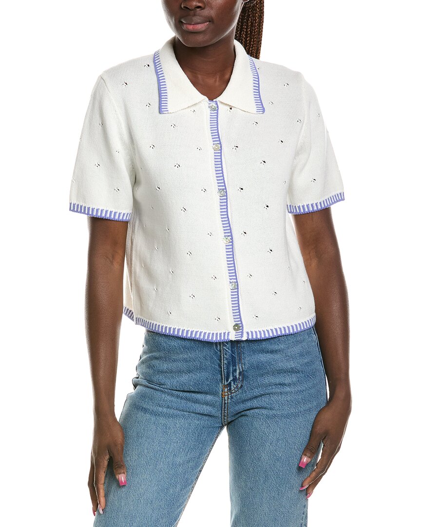 CeCe Cece Pointelle Collar Knit Shirt