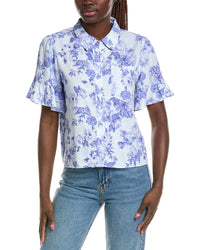 CeCe Cece Ruff Cuff Linen-Blend Shirt
