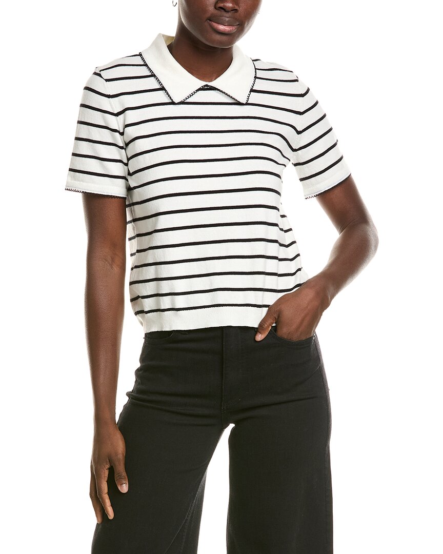 CeCe Cece Stripe Contrast Trim Collar Top