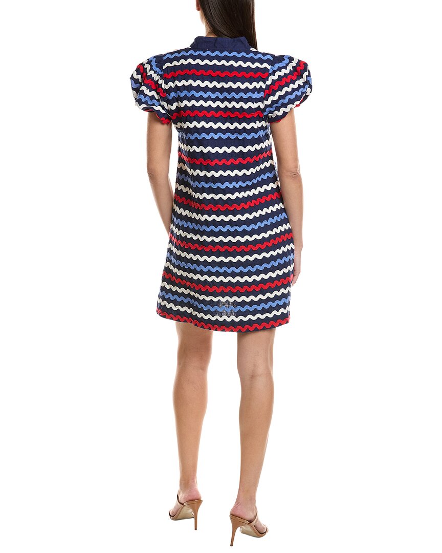 Sail to Sable Ric-Rac Button Front Linen-Blend Mini Dress, Blue / Regular 16 (XL)