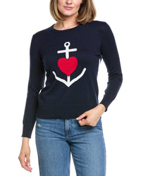Hannah Rose Anchor Heart Side Panel Cashmere-Blend Sweater