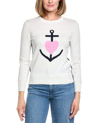 Hannah Rose Anchor Heart Side Panel Cashmere-Blend Sweater