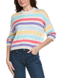 Hannah Rose Multi Stripe Elbow Sleeve Cashmere-Blend Sweater