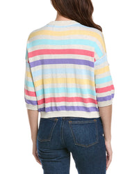 Hannah Rose Multi Stripe Elbow Sleeve Cashmere-Blend Sweater