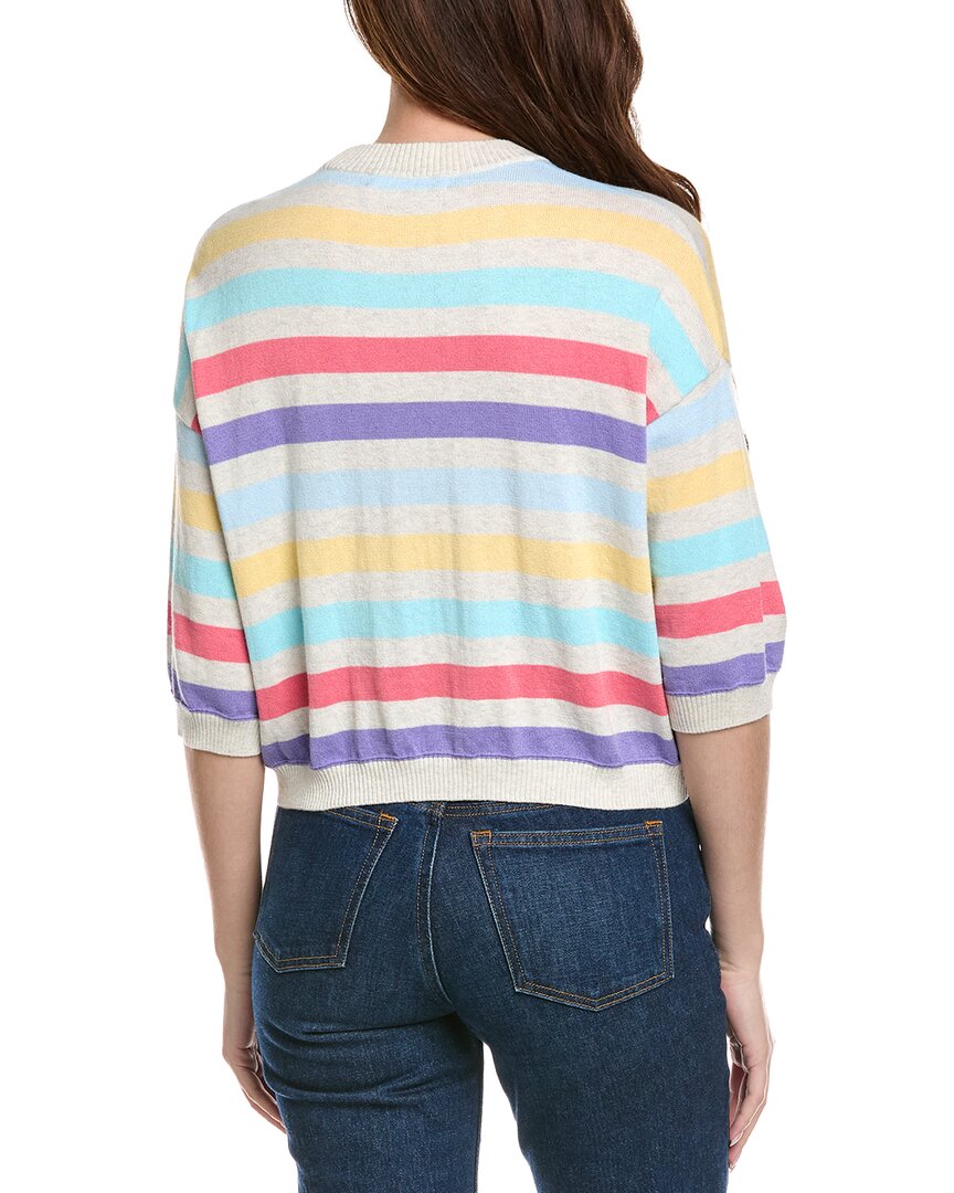 Hannah Rose Multi Stripe Elbow Sleeve Cashmere-Blend Sweater