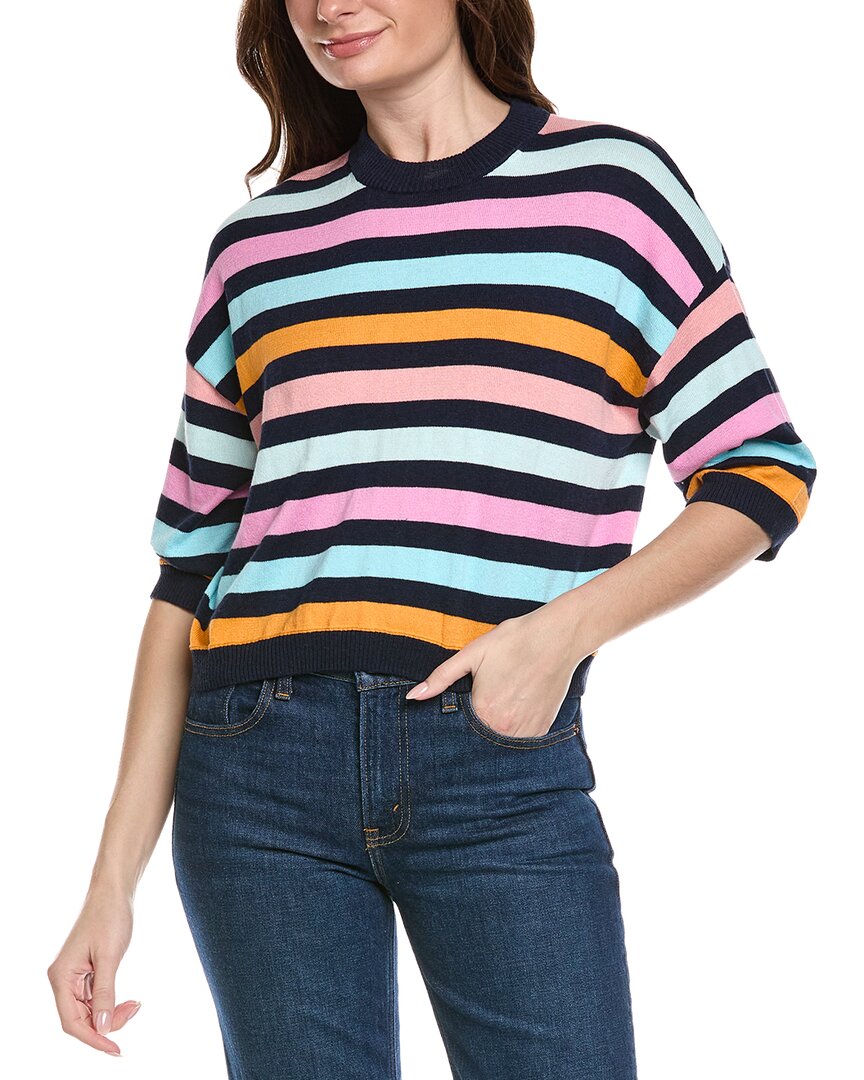 Hannah Rose Multi Stripe Elbow Sleeve Cashmere-Blend Sweater