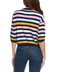 Hannah Rose Multi Stripe Elbow Sleeve Cashmere-Blend Sweater