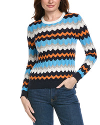 Hannah Rose Zig Zag Pattern Cashmere-Blend Sweater