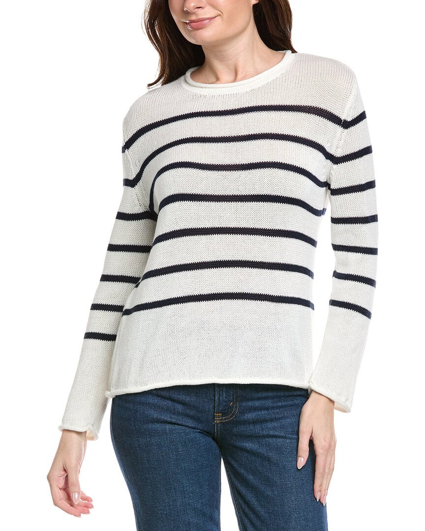 Hannah Rose Striped Cashmere-Blend Sweater