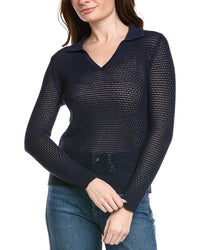 Hannah Rose Arwen Textured Polo Collar Cashmere-Blend Sweater