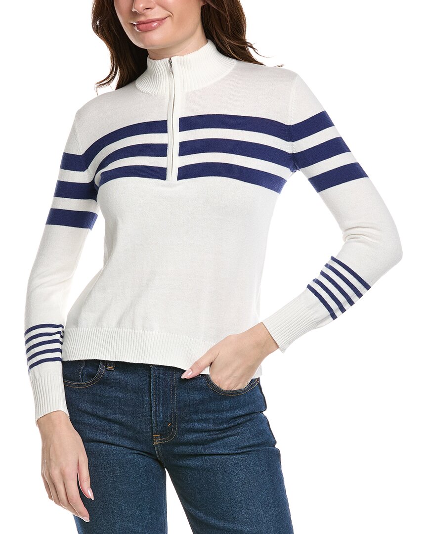 Hannah Rose Stripe 1/2-Zip Cashmere-Blend Pullover