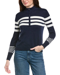 Hannah Rose Stripe 1/2-Zip Cashmere-Blend Pullover
