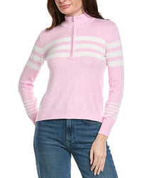 Hannah Rose Stripe 1/2-Zip Cashmere-Blend Pullover