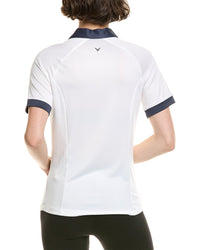 Callaway Womens V-Placket Colorblock Polo Shirt, S, White