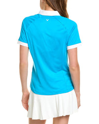 Callaway Womens V-Placket Colorblock Polo Shirt, S, Blue