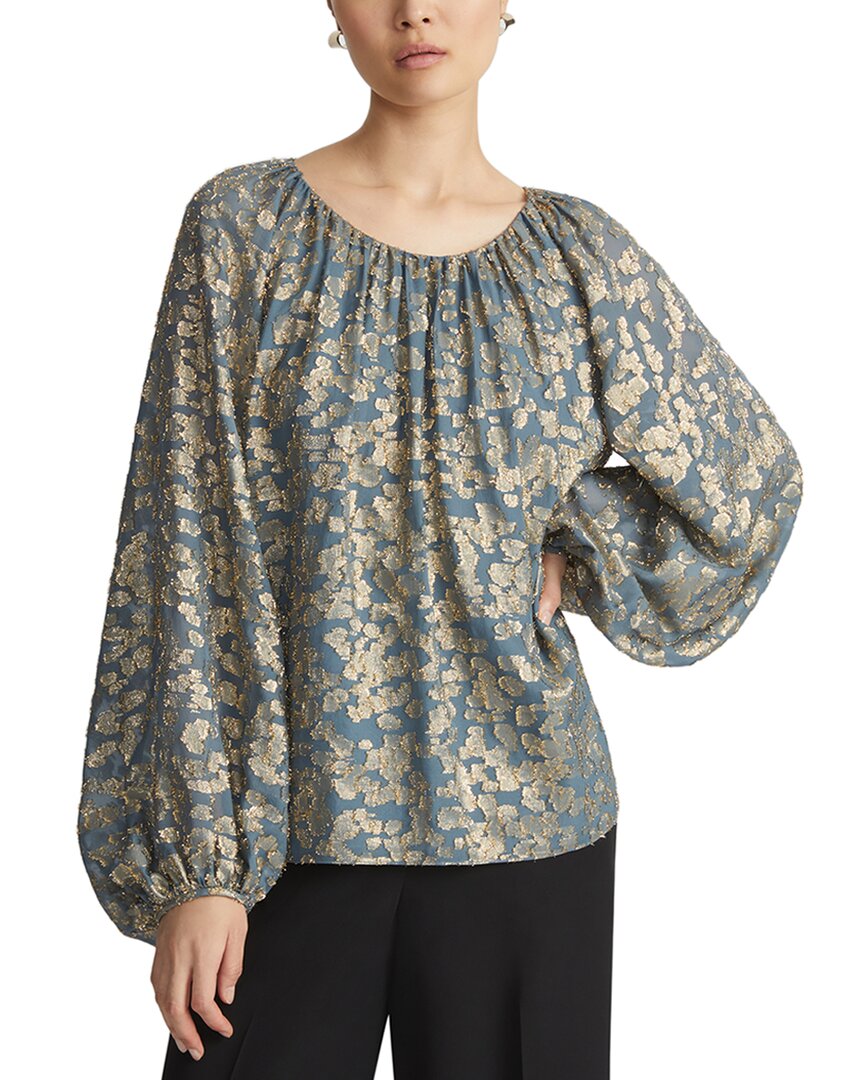 Lafayette 148 New York Gathered Neck Balloon Sleeve Silk-Blend