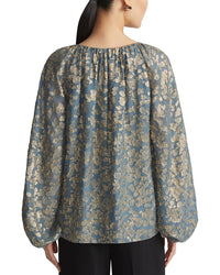 Lafayette 148 New York Gathered Neck Balloon Sleeve Silk-Blend Blouse