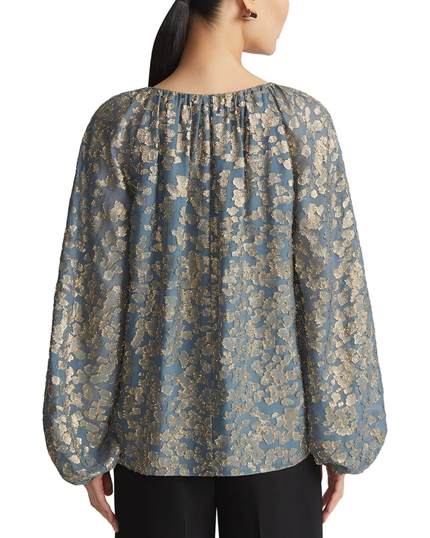 Lafayette 148 New York Gathered Neck Balloon Sleeve Silk-Blend Blouse