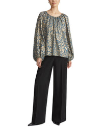 Lafayette 148 New York Gathered Neck Balloon Sleeve Silk-Blend Blouse