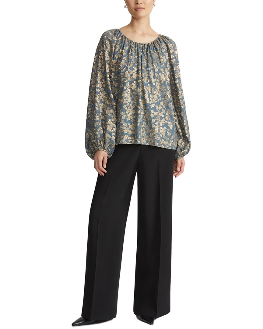 Lafayette 148 New York Gathered Neck Balloon Sleeve Silk-Blend Blouse