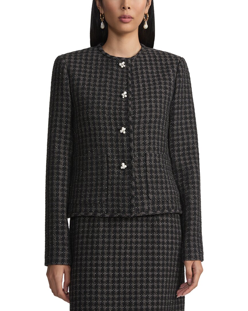 Lafayette 148 New York Pearlescent Button Collarless Wool-Blend Jacket