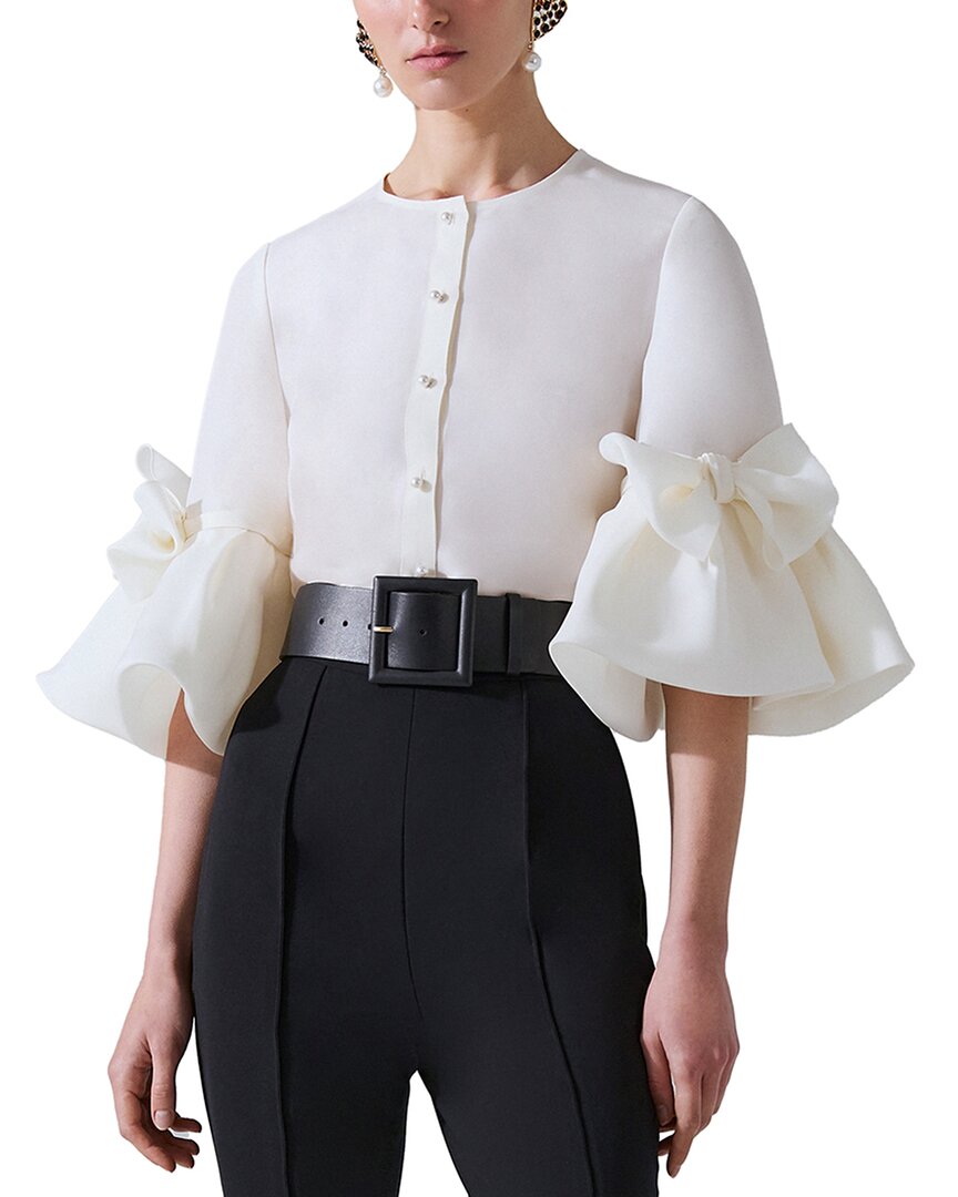 Carolina Herrera Silk Pearl Button Top
