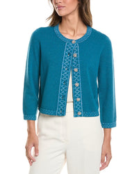 St. John St. John 3/4-Sleeve Crew Wool-Blend Cardigan