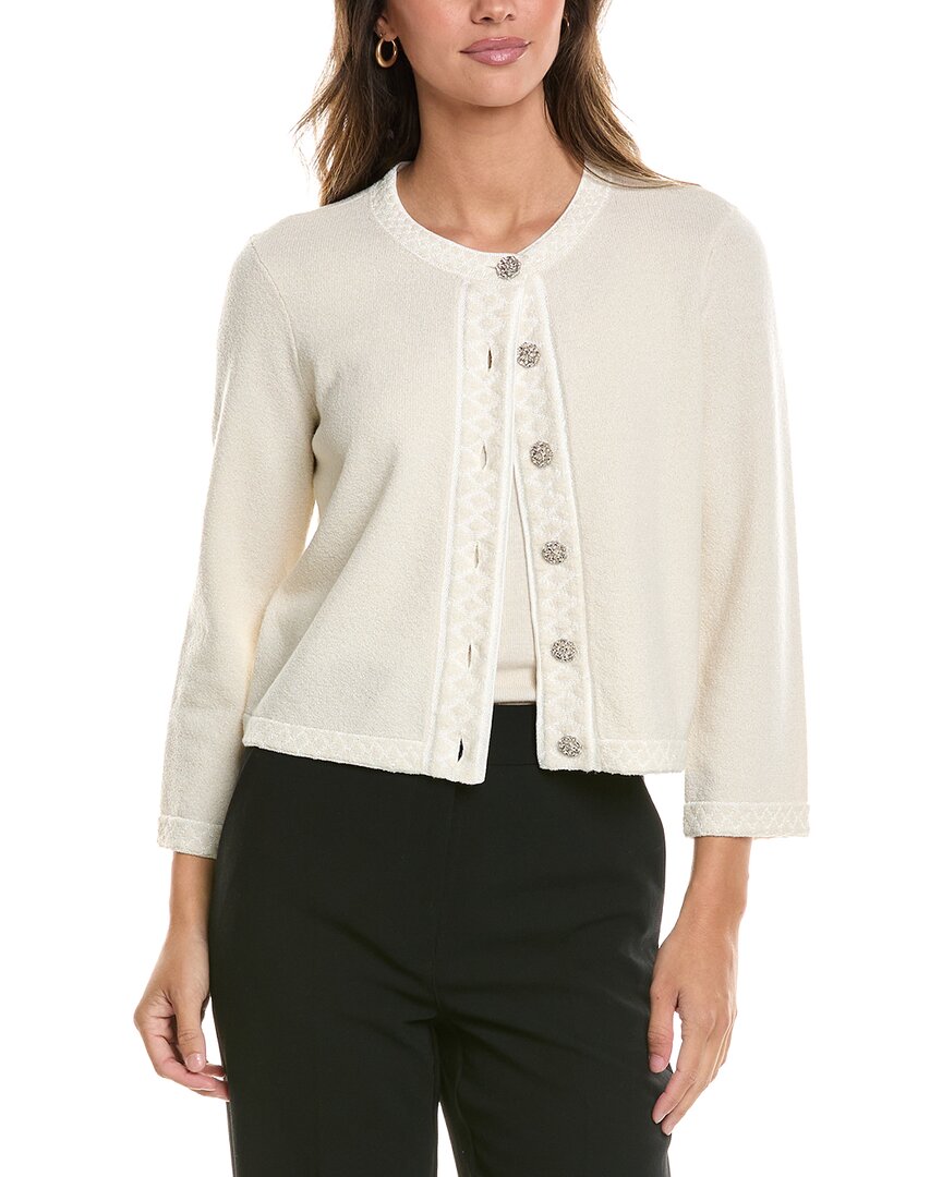 St. John St. John 3/4-Sleeve Crew Wool-Blend Cardigan
