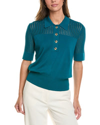 St. John St. John Vertical Stretch Pointelle Stripe Knit Sweater