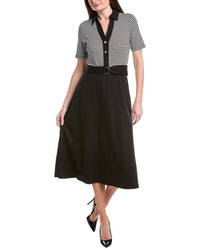 Anne Klein Collared Combo A-Line Midi Dress Bluefly Anne Klein Collared Combo A-Line Midi Dress Bluefly