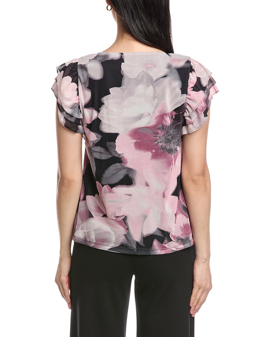 Anne Klein Printed Mesh Ruffle Sleeve Top