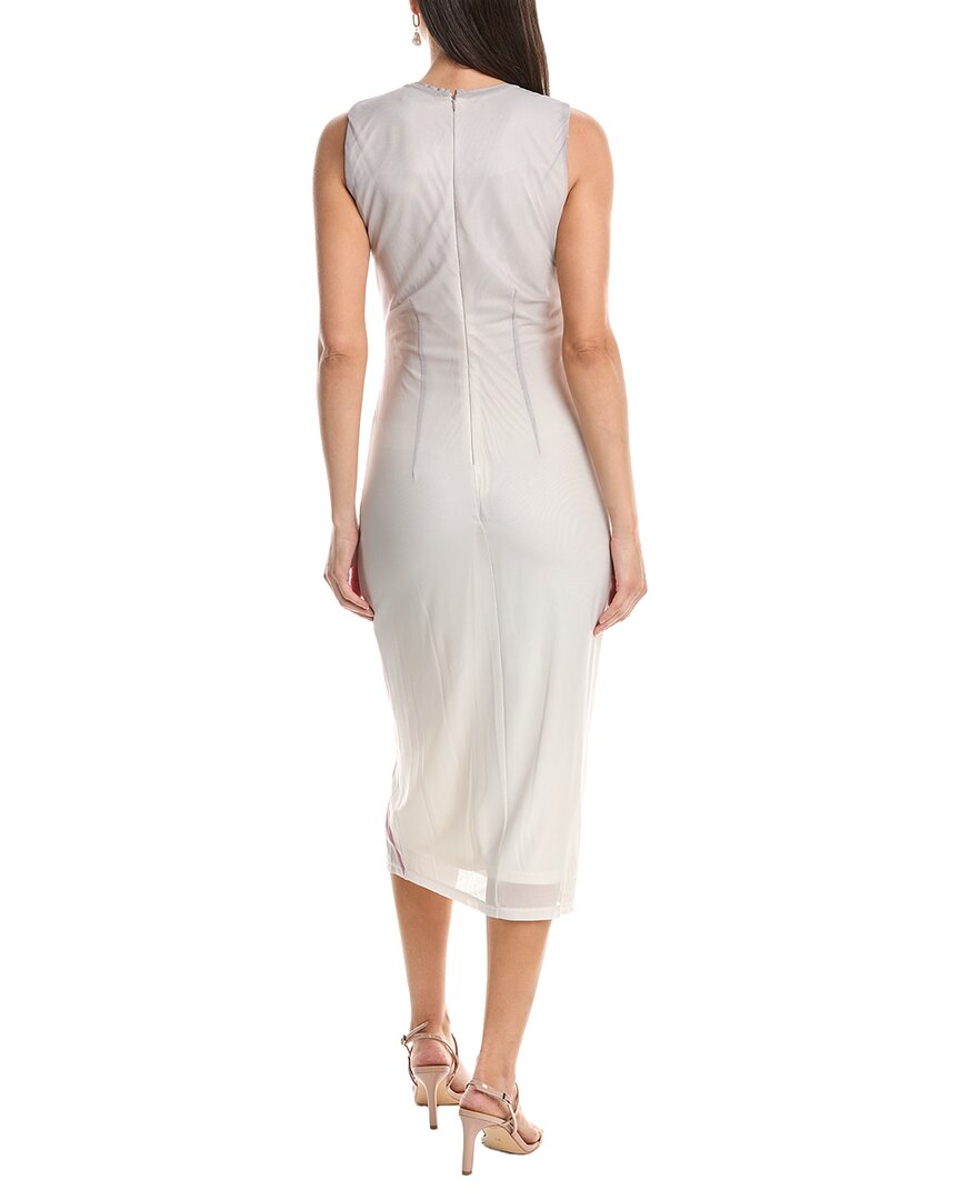 Anne Klein Sleeveless Ruched Printed Mesh Midi Dress