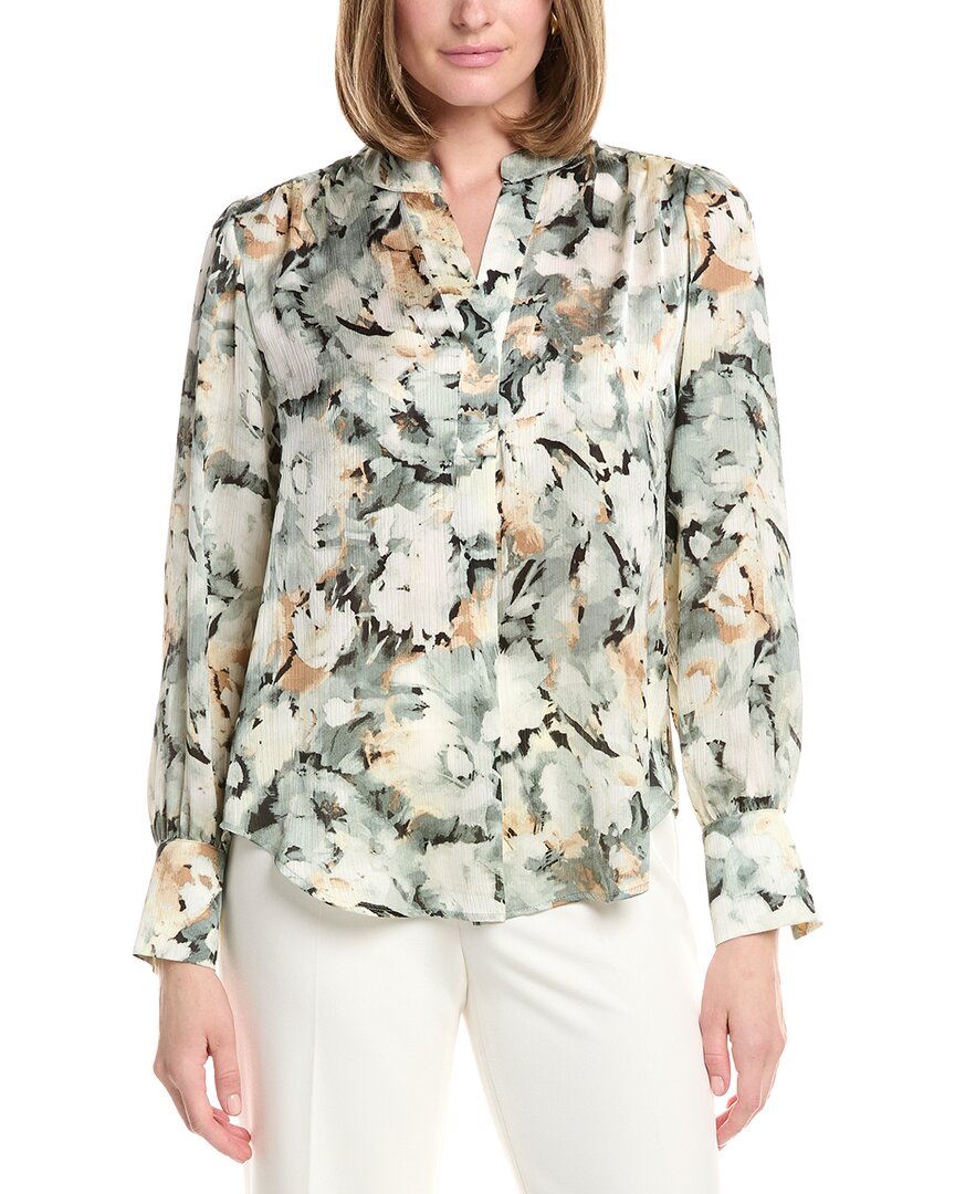 Anne Klein V-Neck Satin Pleat Front Blouse