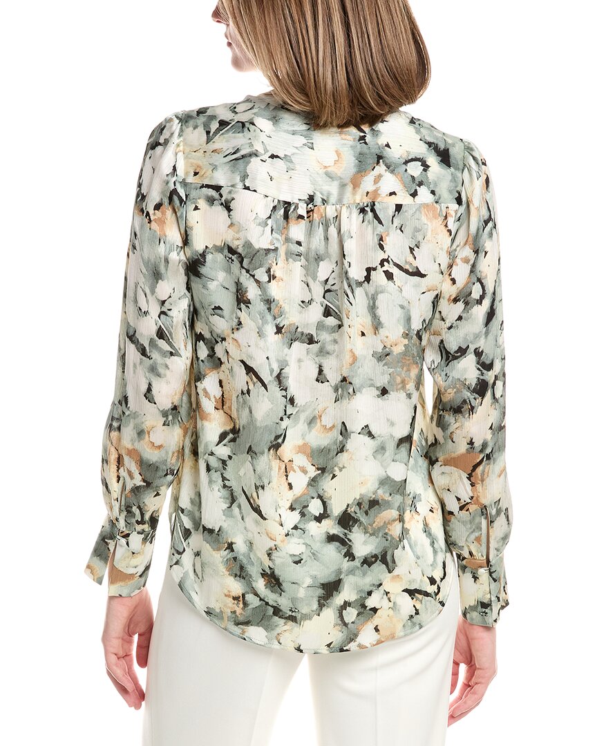Anne Klein V-Neck Satin Pleat Front Blouse