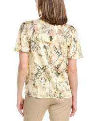 Anne Klein Ruffle V-Neck Printed Chiffon Blouse