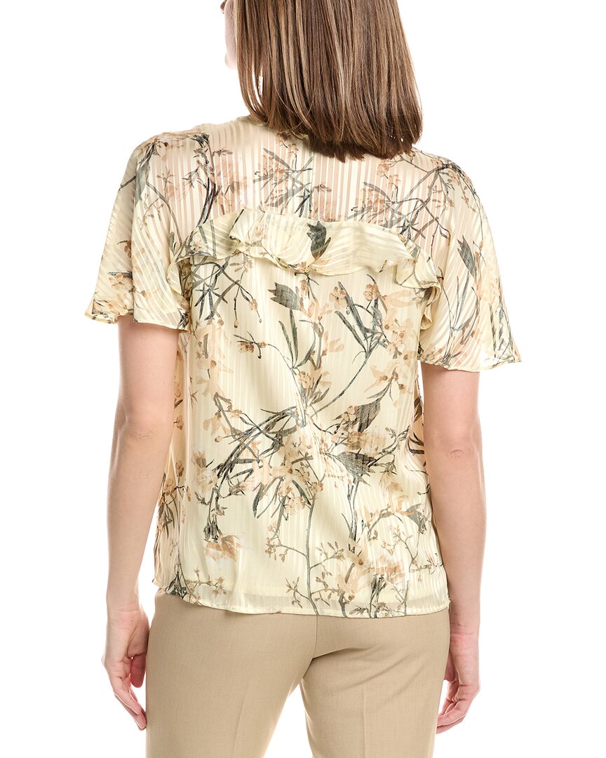 Anne Klein Ruffle V-Neck Printed Chiffon Blouse