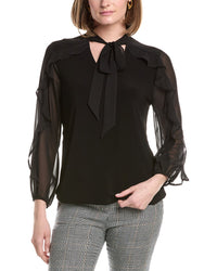Anne Klein Ruffle Tie Neck Top