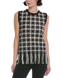Oscar De La Renta Checkered Guipure Fringe Silk-Blend Tank