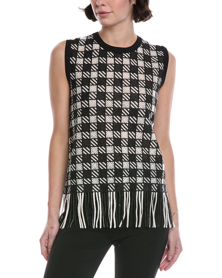 Oscar De La Renta Checkered Guipure Fringe Silk-Blend Tank