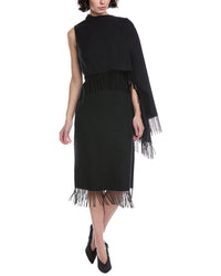 Oscar De La Renta Fringed Cape Wool Midi Dress