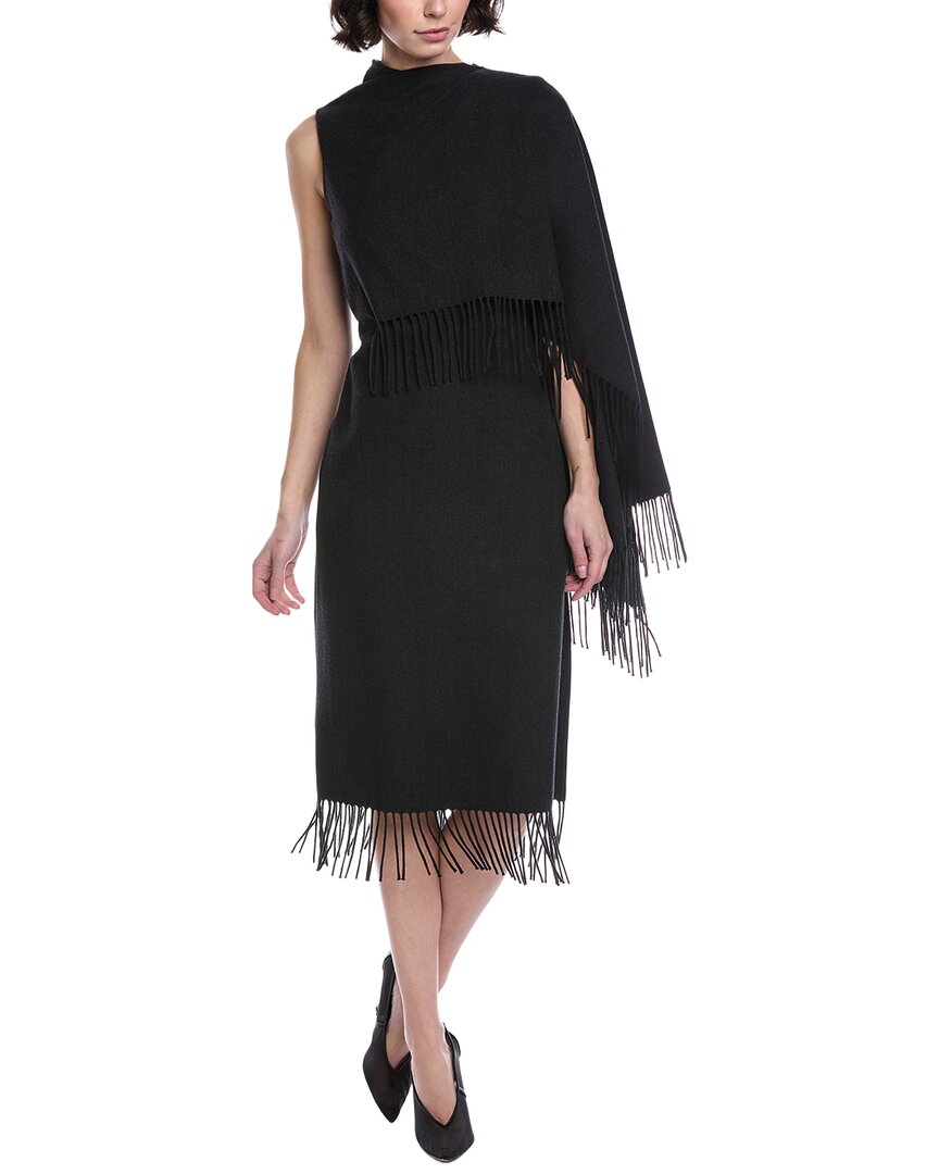 Oscar De La Renta Fringed Cape Wool Midi Dress