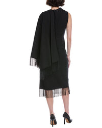 Oscar De La Renta Fringed Cape Wool Midi Dress