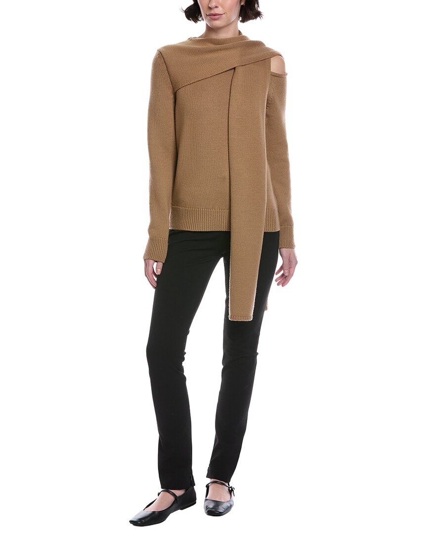 Oscar De La Renta Side Shoulder Tie Wool Sweater