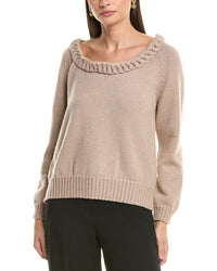 Oscar De La Renta Braided Neckline Wool Sweater