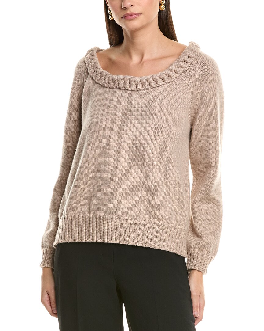 Oscar De La Renta Braided Neckline Wool Sweater