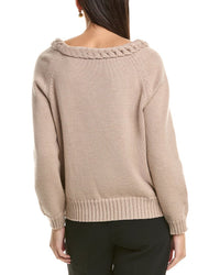 Oscar De La Renta Braided Neckline Wool Sweater